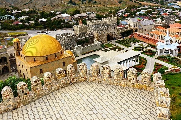 Overlooking the courtyard of Rabati Castle with the golden-domed mosque prominent